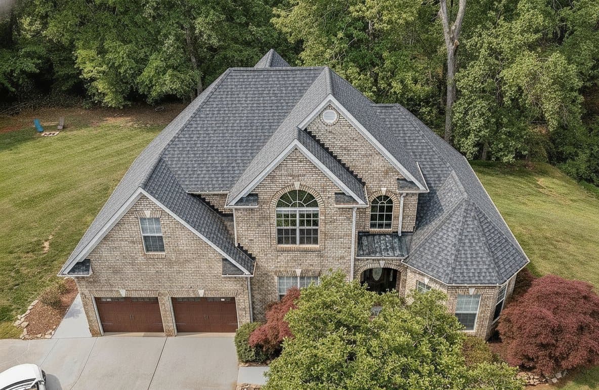 The same custom home after renewal, the roof restored and protected
